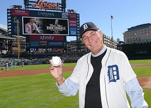 Bobb Vergiels holding a baseball at Tigers Ballpark