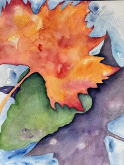 Leaves in different colors in Watercolor Painting