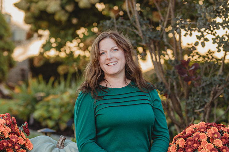 Integrative medicine patient Amanda in outdoor autumn scene