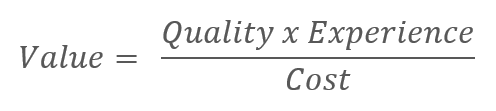 Value =  Quality x Experience/Cost