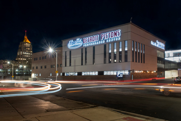 Pistons performance center at night