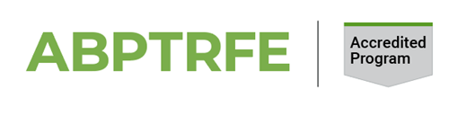 A logo displaying accreditation by the American Board of Physical Therapy Residency and Fellowship Education, reading: ABPTRFE Accredited Program
