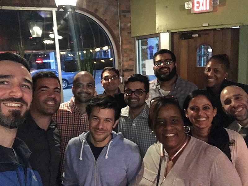 Fellows enjoying a night out together in Detroit