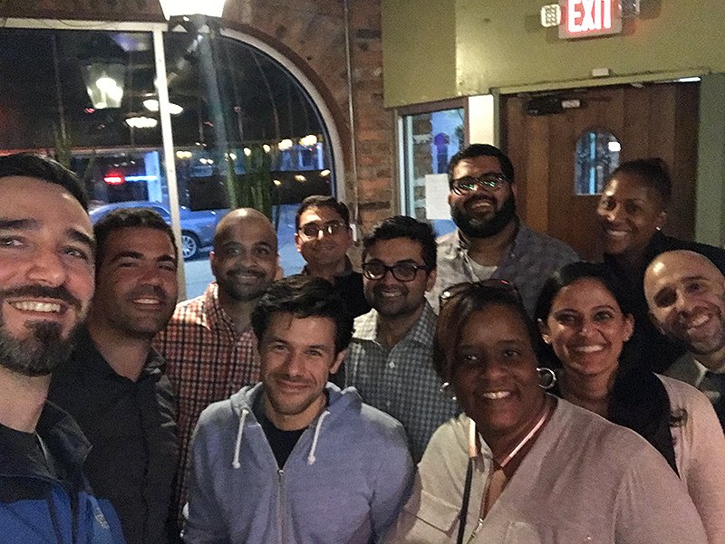 Fellows enjoying a night out together in Detroit