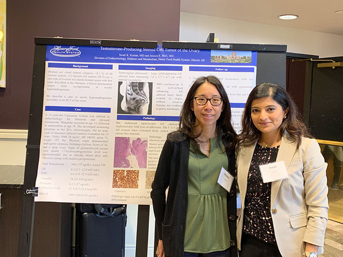 Dr. Lahiri with Dr. Kumar presenting her poster at the MI AACE meeting October 2019