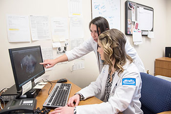 Residents reviewing images on the computer