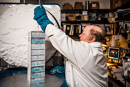 cancer researcher freezing brain tumor samples