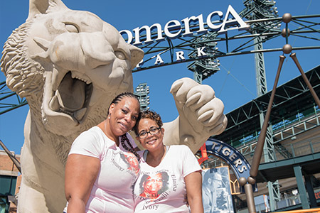cervical cancer patient wanda williams and sister at tigers comerica park