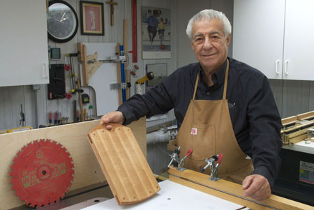 patient Ron Napoli in his woodworking studio