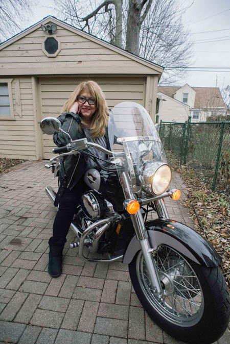 knee replacement patient lynne on motorcycle