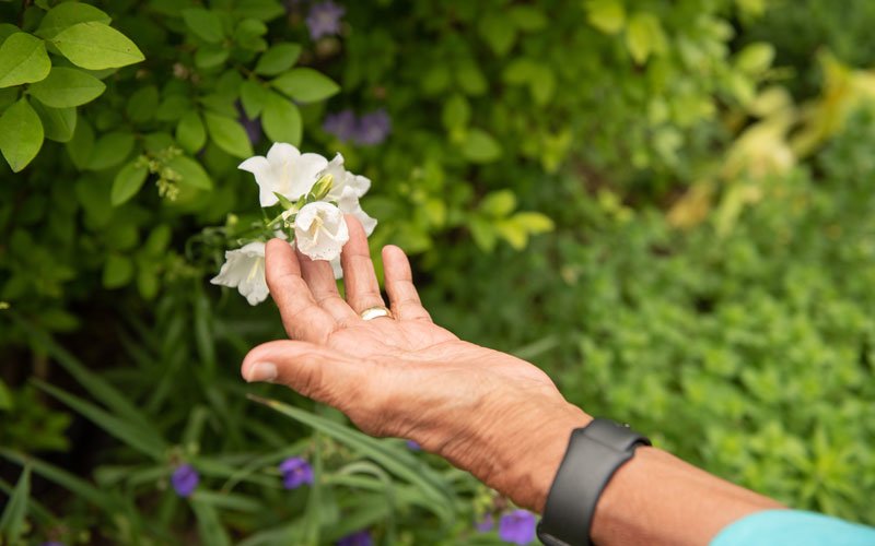 hand and wrist patient stephanie holding a flower