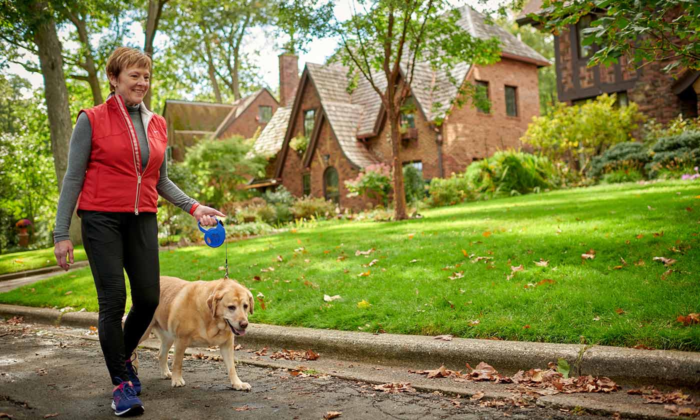 Stephanie Schuur with her favorite four-legged walking companion, Buddy.