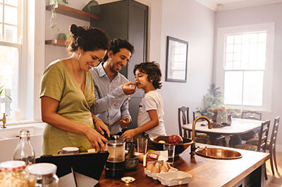 family eating in kitchen