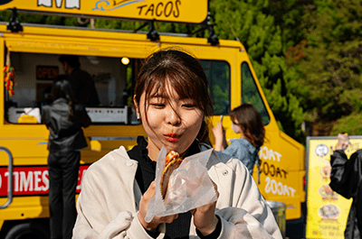 woman eating taco