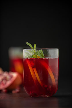 a small glass with a non-alcoholic sangria