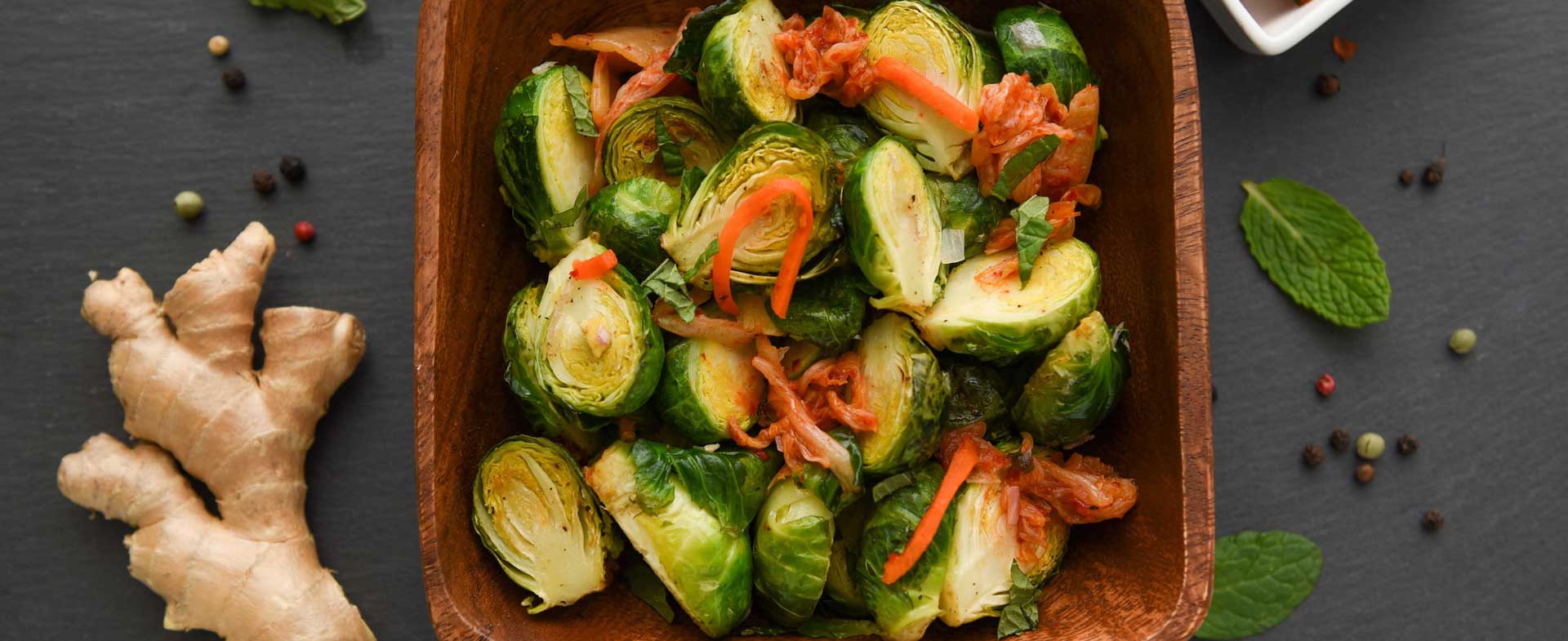 Ginger Brussels Sprouts with Kimchi