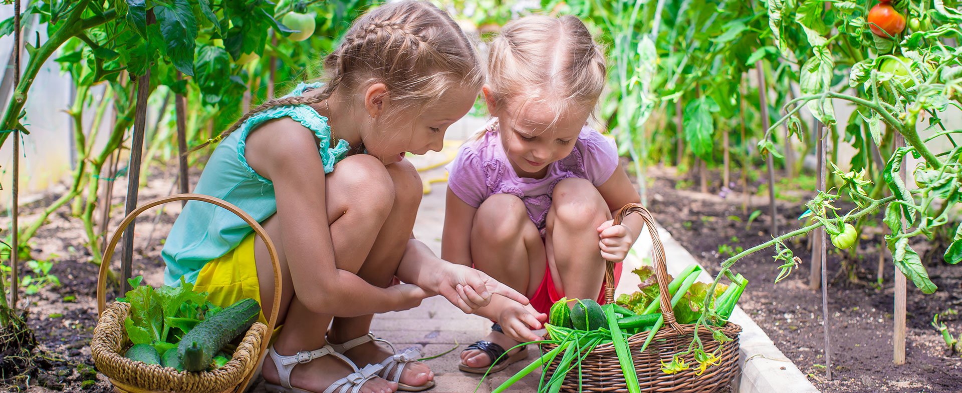 little girls gardening