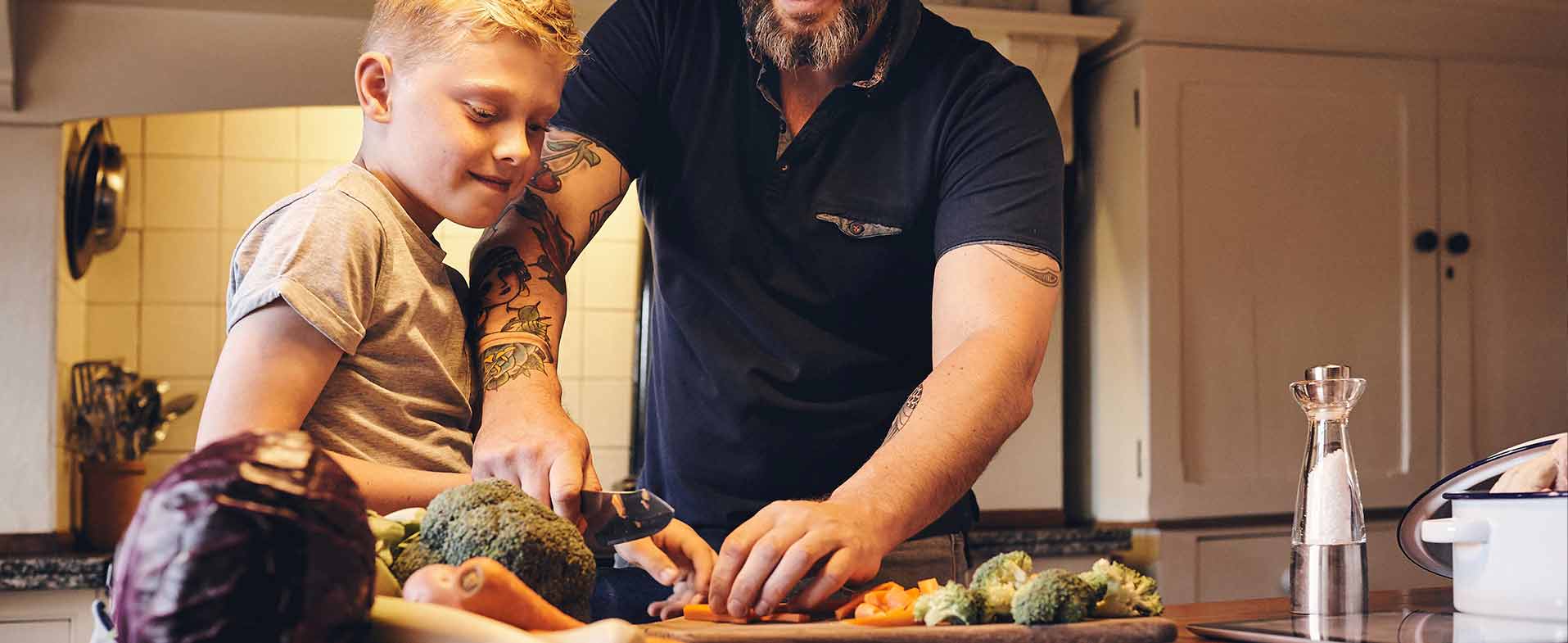 dad cooking with son