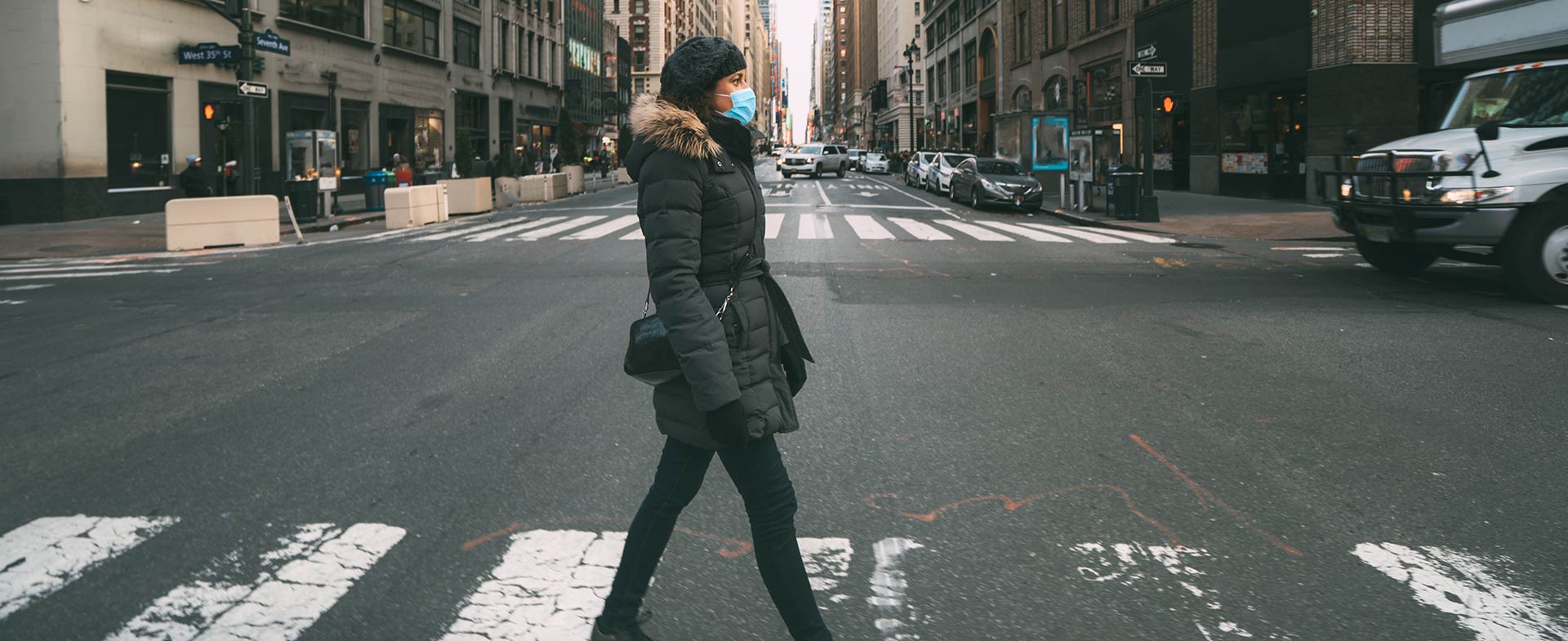 woman crossing the street