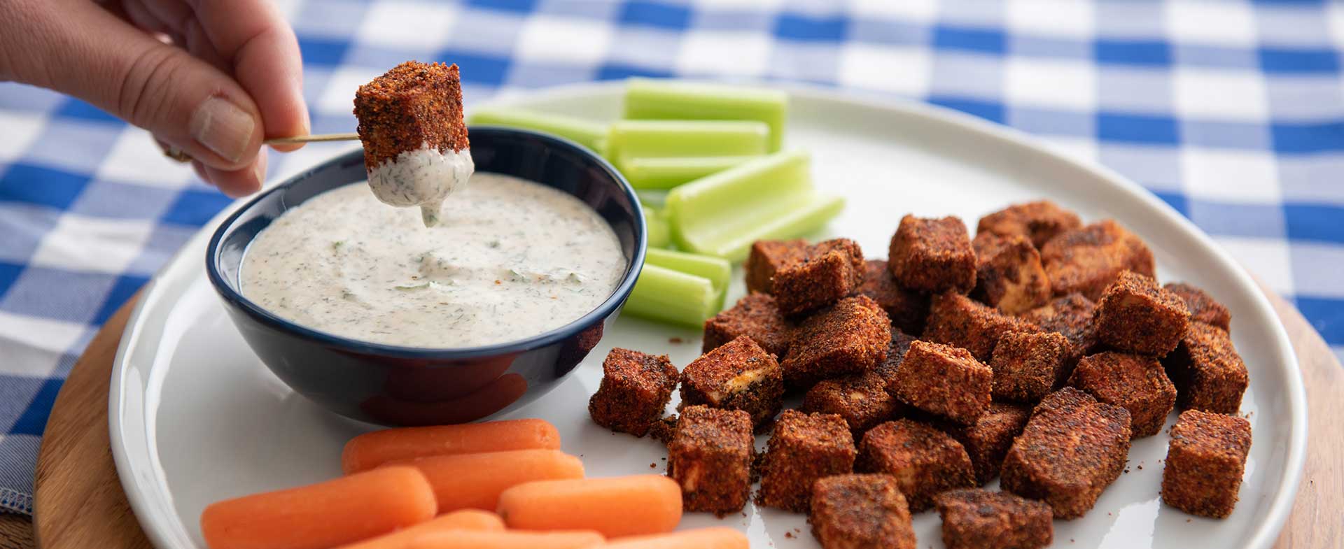 Buffalo Tofu Bites with Homemade Ranch Sauce Recipe 