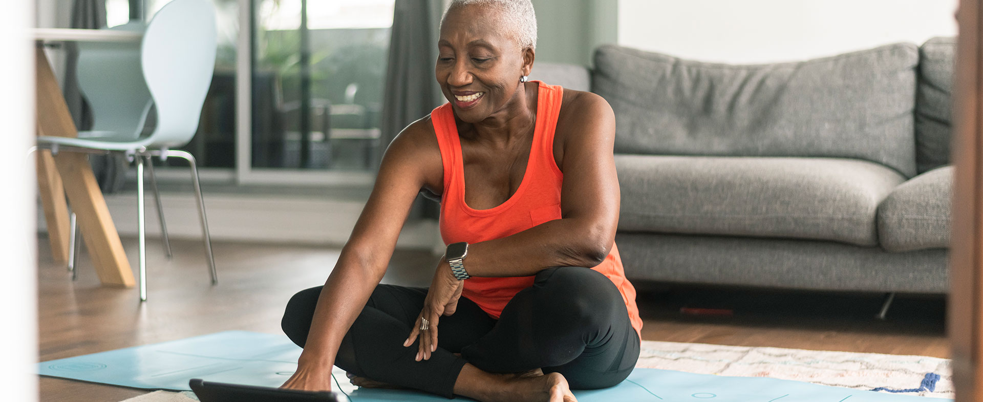 woman exercising at home