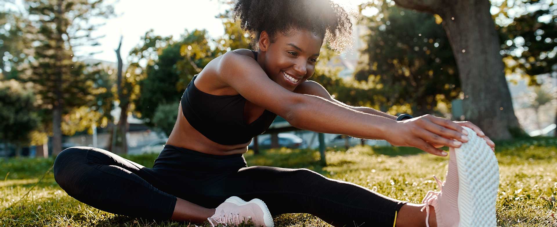 woman stretching outside