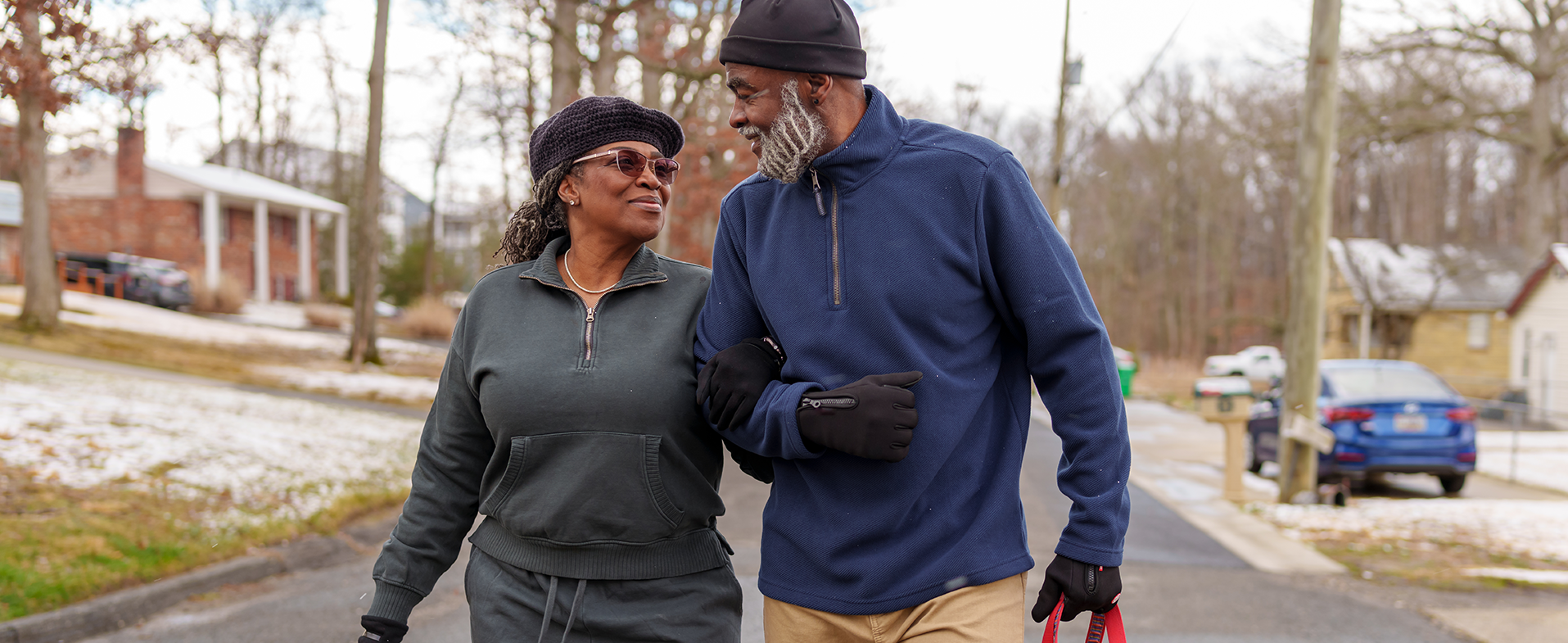 older couple walking outside