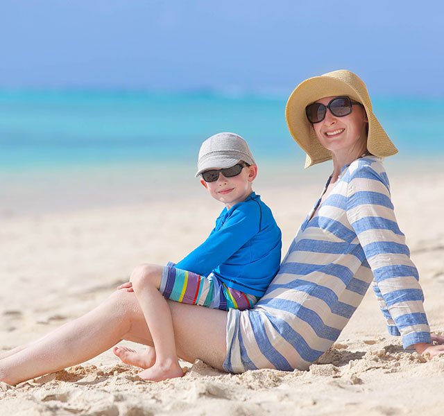 mom and son at beach