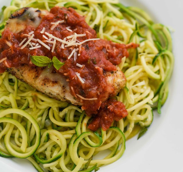 chicken parmesan with zucchini noodles