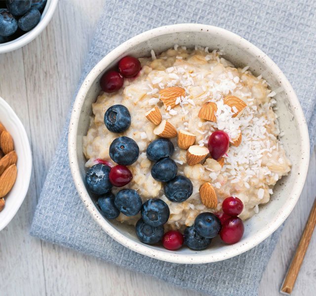 bowl of oatmeal with almonds