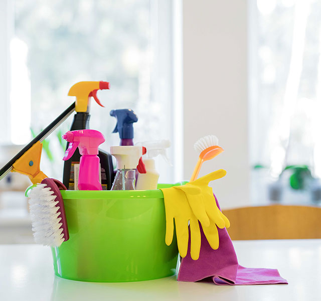 bucket of cleaning products