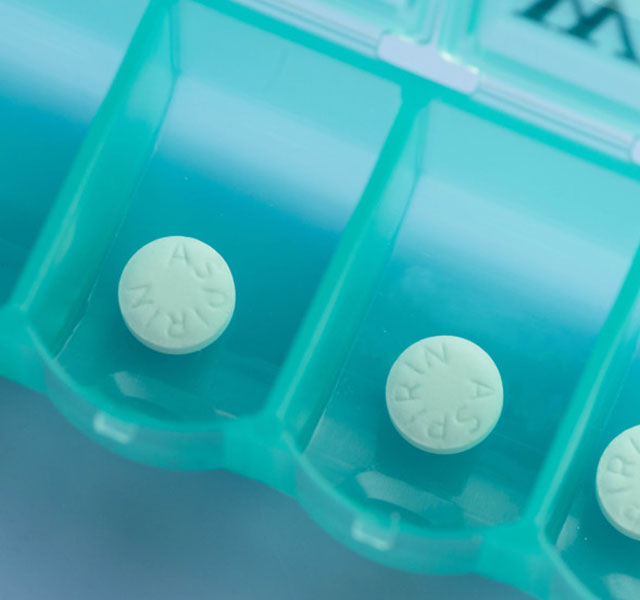 Aspirin in weekly pill box