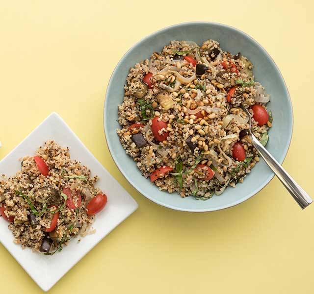 Mediterranean Summer Salad With Ancient Grains and Roasted Eggplant