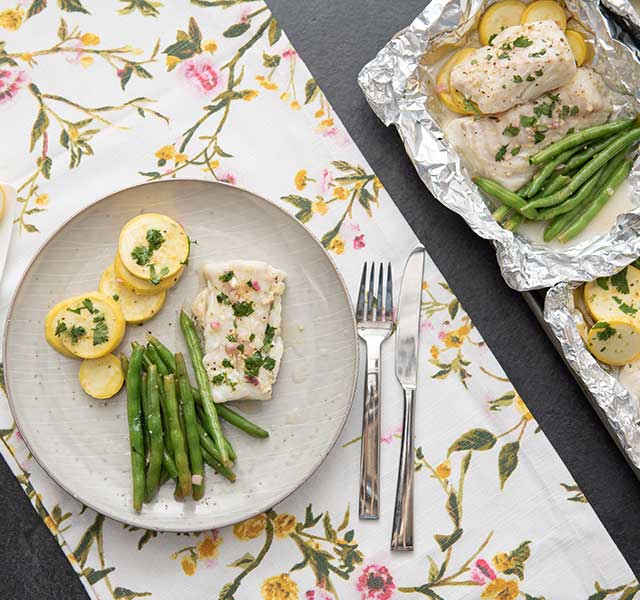 Foil-Baked Lemon Cod With Squash & Green Beans Recipe Video