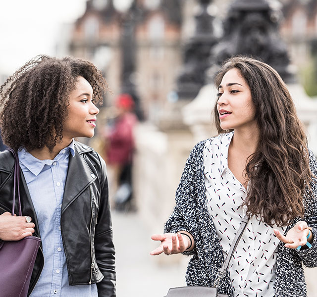 two women talking