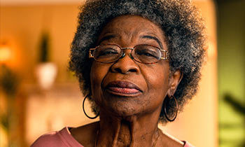 Up close view of breast cancer patient Loretta
