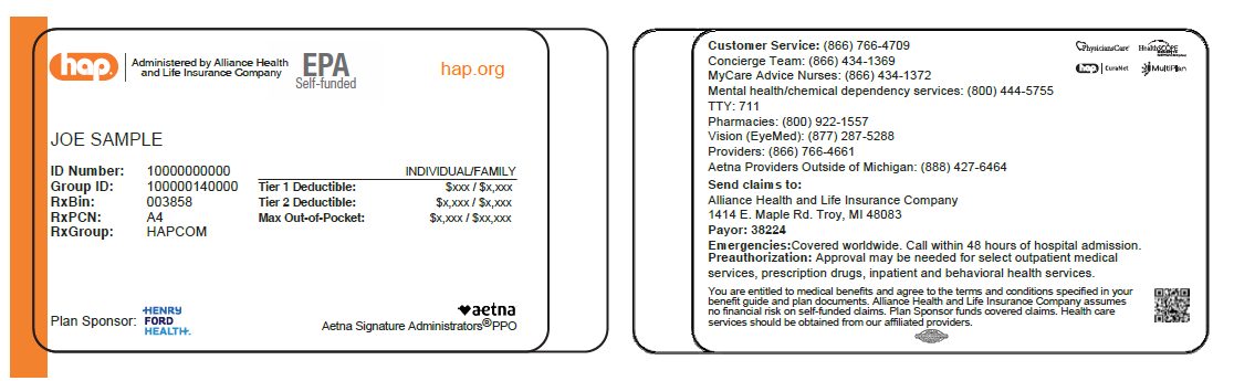 Sample of front and back of HAP EPA Insurance Card