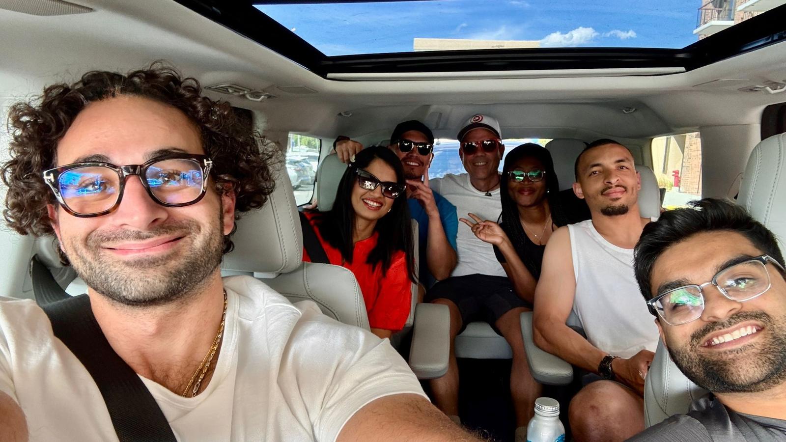 Residents in car traveling together.
