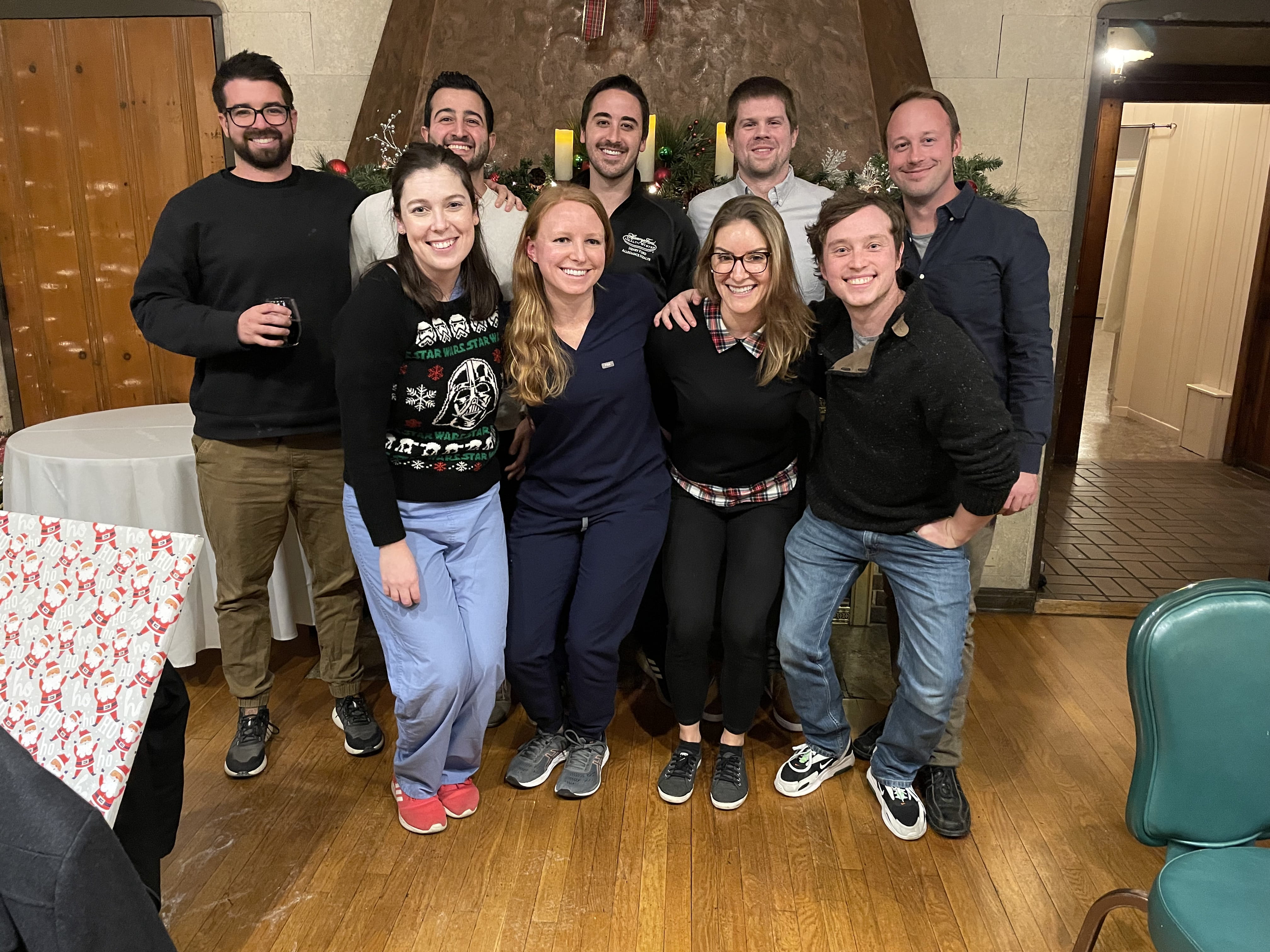 Residents posed at a holiday party