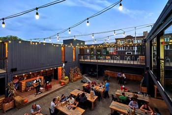View of the eating area at the Detroit Shipping Company