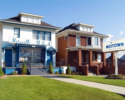 Outside exterior of the Motown Museum on a sunny day