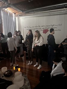 Residents relaxing at a wellness event