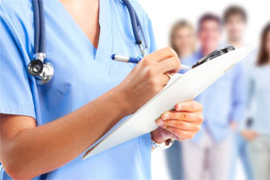 cancer doctor holding clipboard