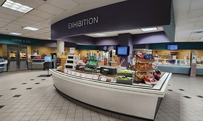 Inside look of the Henry Ford Genesys cafeteria showing some different food options