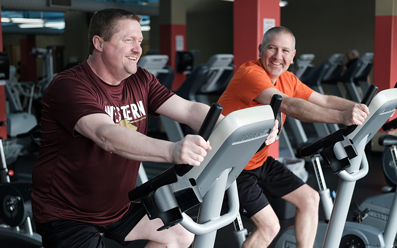 Double bypass heart surgery patient Mike Smajda on exercise bike Double bypass heart surgery patient Mike Smajda on exercise bike